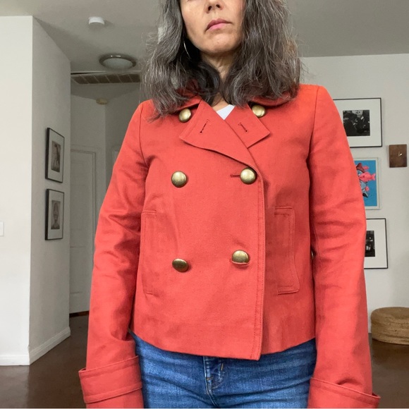 Cropped Denim Orange Peacoat Jacket! - Picture 7 of 13